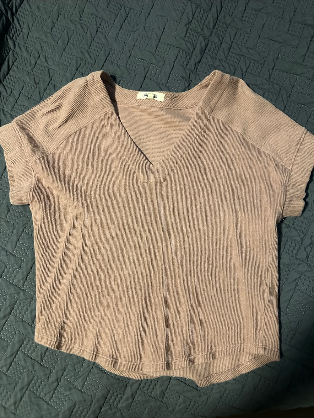 Madewell V‑Neck Short Sleeve Ribbed Top - Dusty Rose